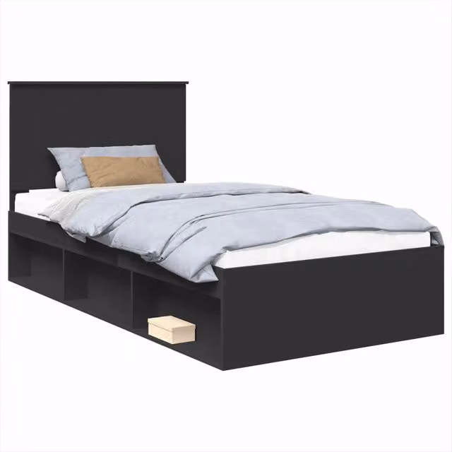 Letto singolo | Letto per adulti | Struttura del letto Nero 100 x 200 cm Pino massello