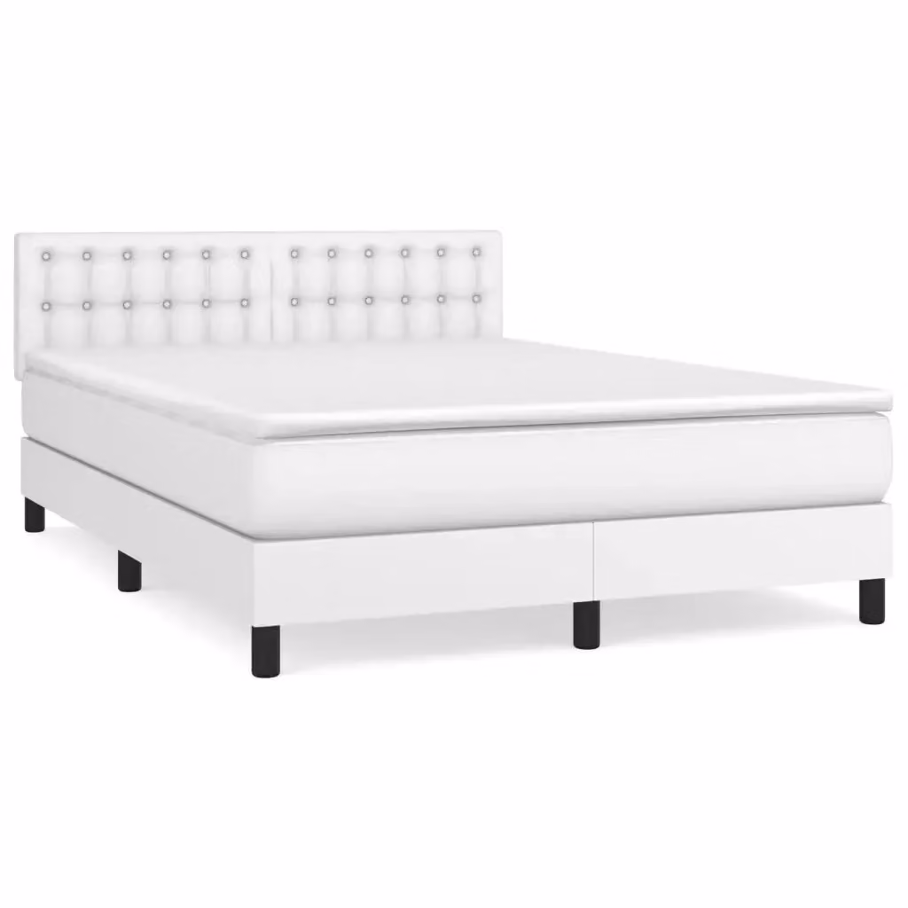 Letto con Giroletto a Molle e Materasso Ibrido vidaXL in Similpelle Bianco L/P/H: 140 x 190 x 88 cm – 2