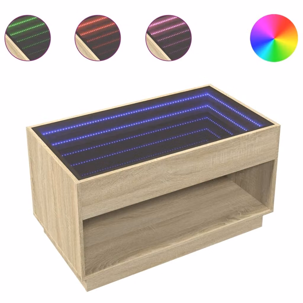Tavolino da Salotto con LED Infinity Rovere Sonoma 90x50x50 cm
