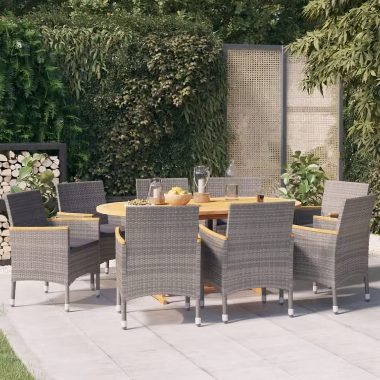 Maison Exclusive - Set da pranzo da giardino da 9 pezzi con cuscini neri