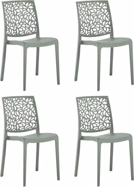 Marvin Set di 4 Sedie da Interno ed Esterno in Polipropilene Verde Matt Impilabili di Design Moderno