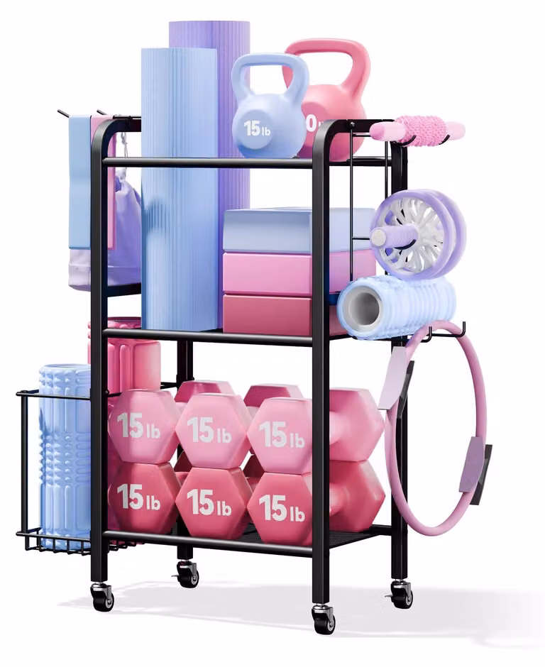 Omgoods - Scaffale portaoggetti a 3 livelli con ruote per palestra domestica