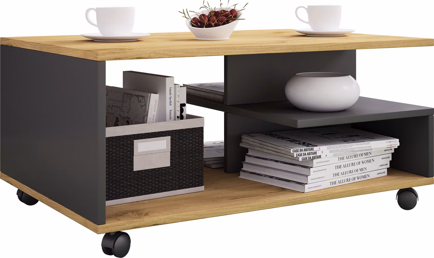 Tavolino in legno semplice | Rulli sofatici | Dimensioni ca. H. 41 x W. 80 x D. 50 cm | tavolino pieghevole - Stango L