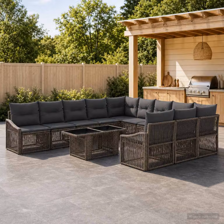 Set Divano da Giardino vidaXL 12 Pezzi a Forma di U in Polyrattan Grigio e Antracite con Cuscini e Tavolino da Caffè