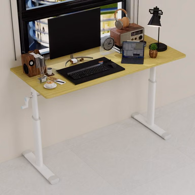 Scrivania regolabile in altezza 120x60 cm, con manovella. Scrivania ergonomica, adatta per stare in piedi o seduti. Scrivania per computer, scrivania per bambini, scrivania da lavoro. Materiale: legno