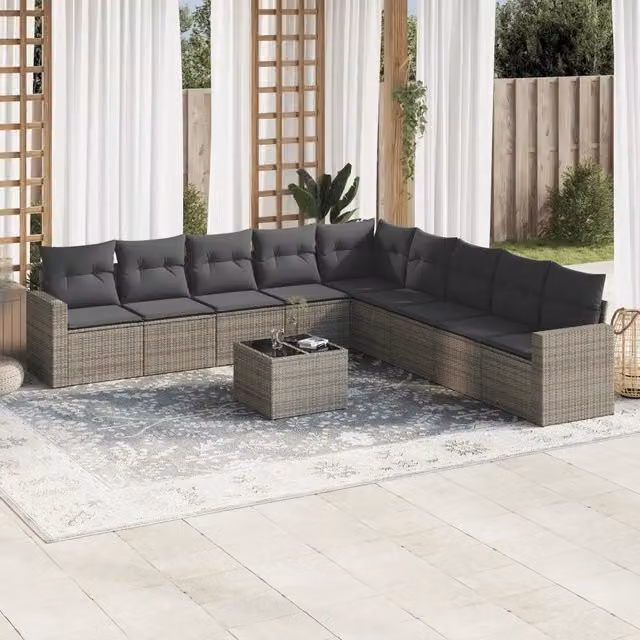 Set Divano da Giardino 10 pz con Cuscini Grigio in Polyrattan 3251437