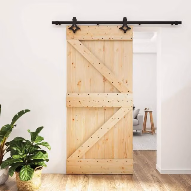 Porta scorrevole moderna vidaXL in legno e acciaio, colore naturale e nero, L: 95 cm, H: 210 cm