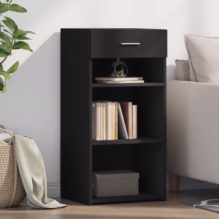 Credenza moderna vidaXL in legno multistrato e MDF nera, sospesa a parete, L 45 cm x P 42,5 cm x H 93 cm