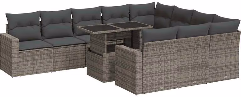 Set Divani da Giardino 11 pz con Cuscini in Polyrattan Grigio