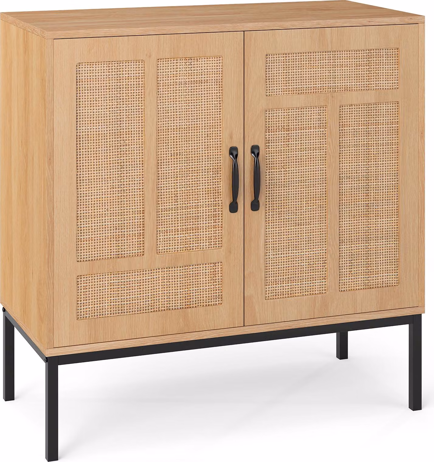 Credenza in rattan COSTWAY, mobile buffet boho, mobile buffet con 3 ripiani regolabili e 2 ante, natura