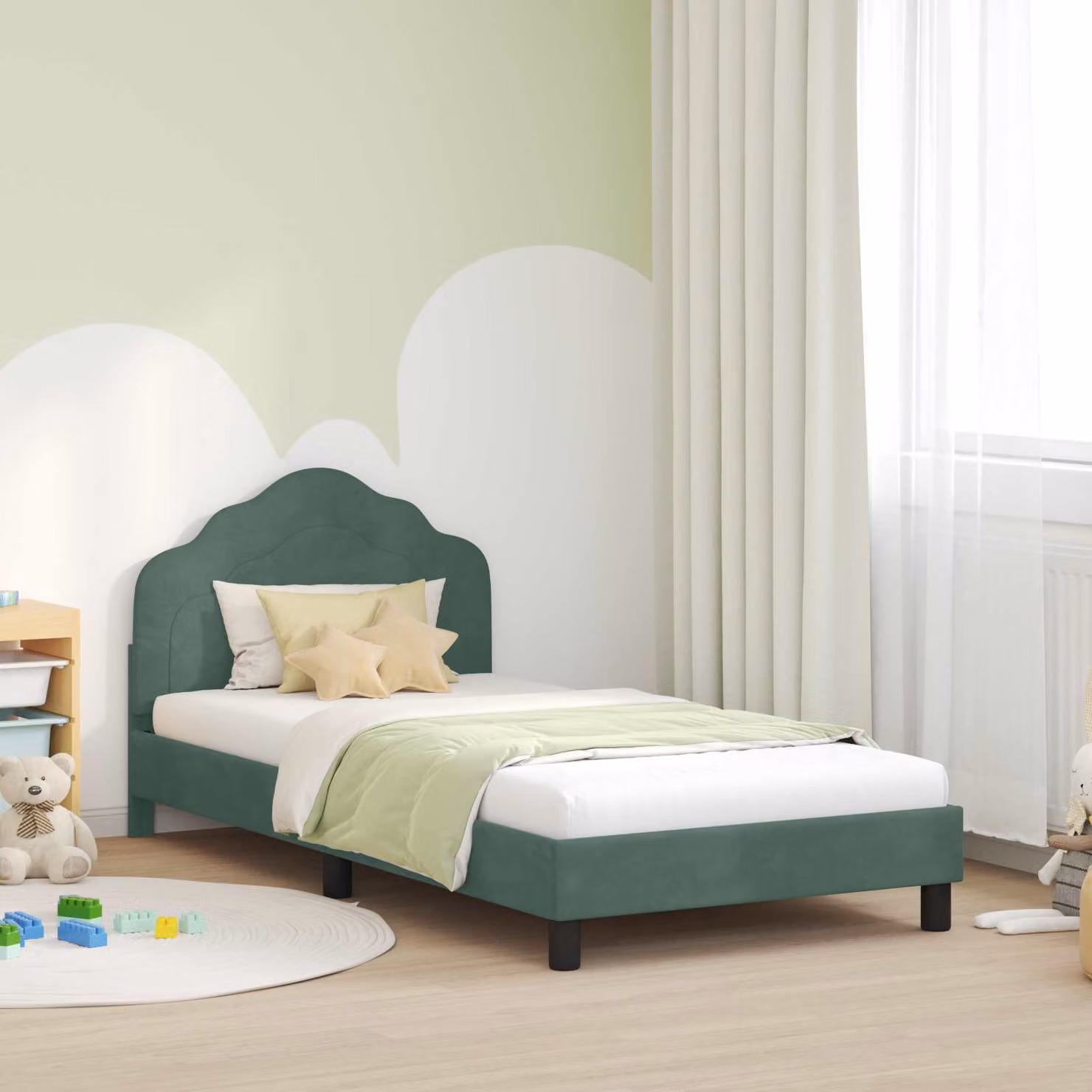 vidaXL Struttura letto per bambini in velluto verde con testata, L: 80 cm, P: 200 cm, H: 103 cm