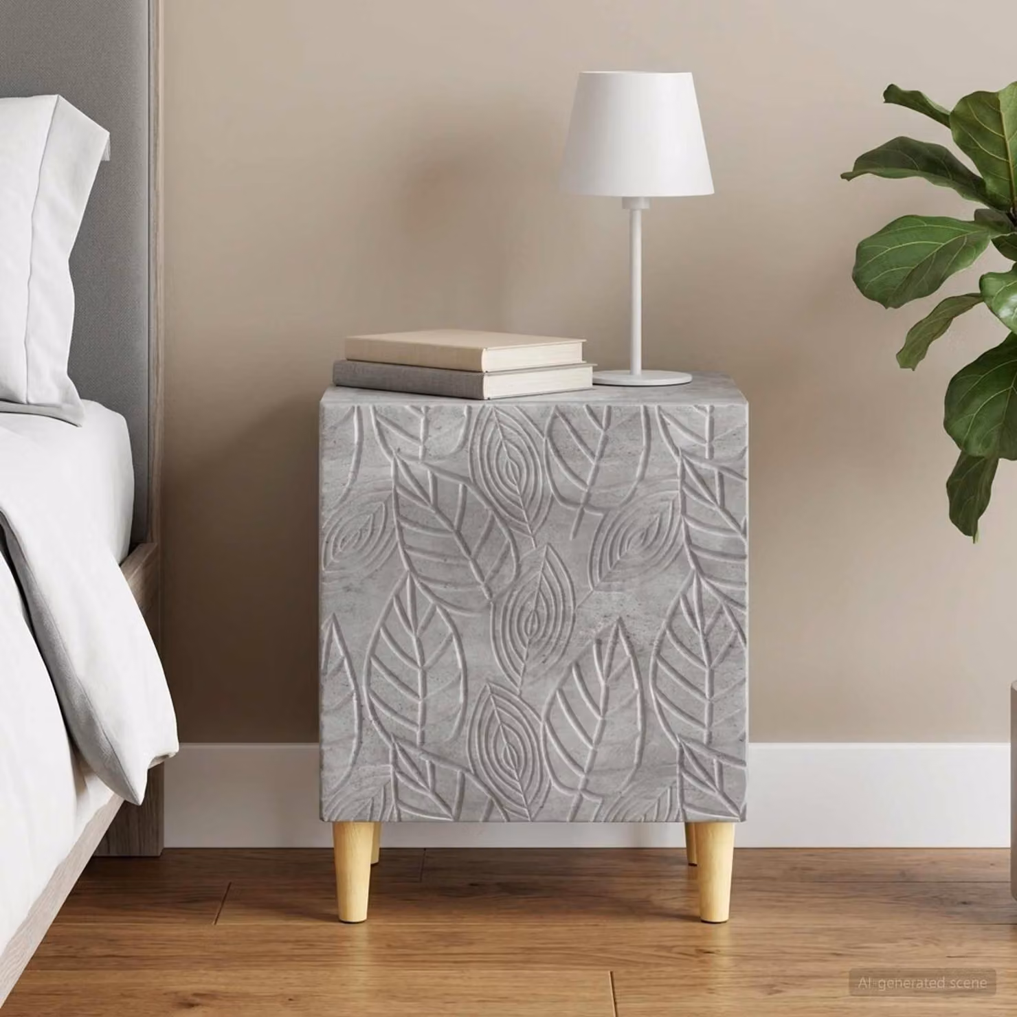 Comodino moderno vidaXL in legno ingegnerizzato grigio cemento, L 43 x P 34,5 x H 50 cm