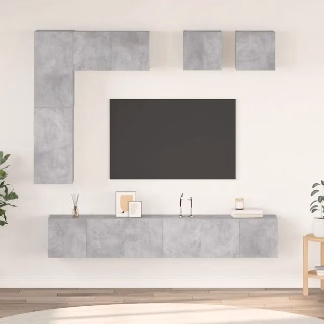 Set di Mobili Porta TV 8 pz Grigio Cemento in Legno Multistrato 3079124