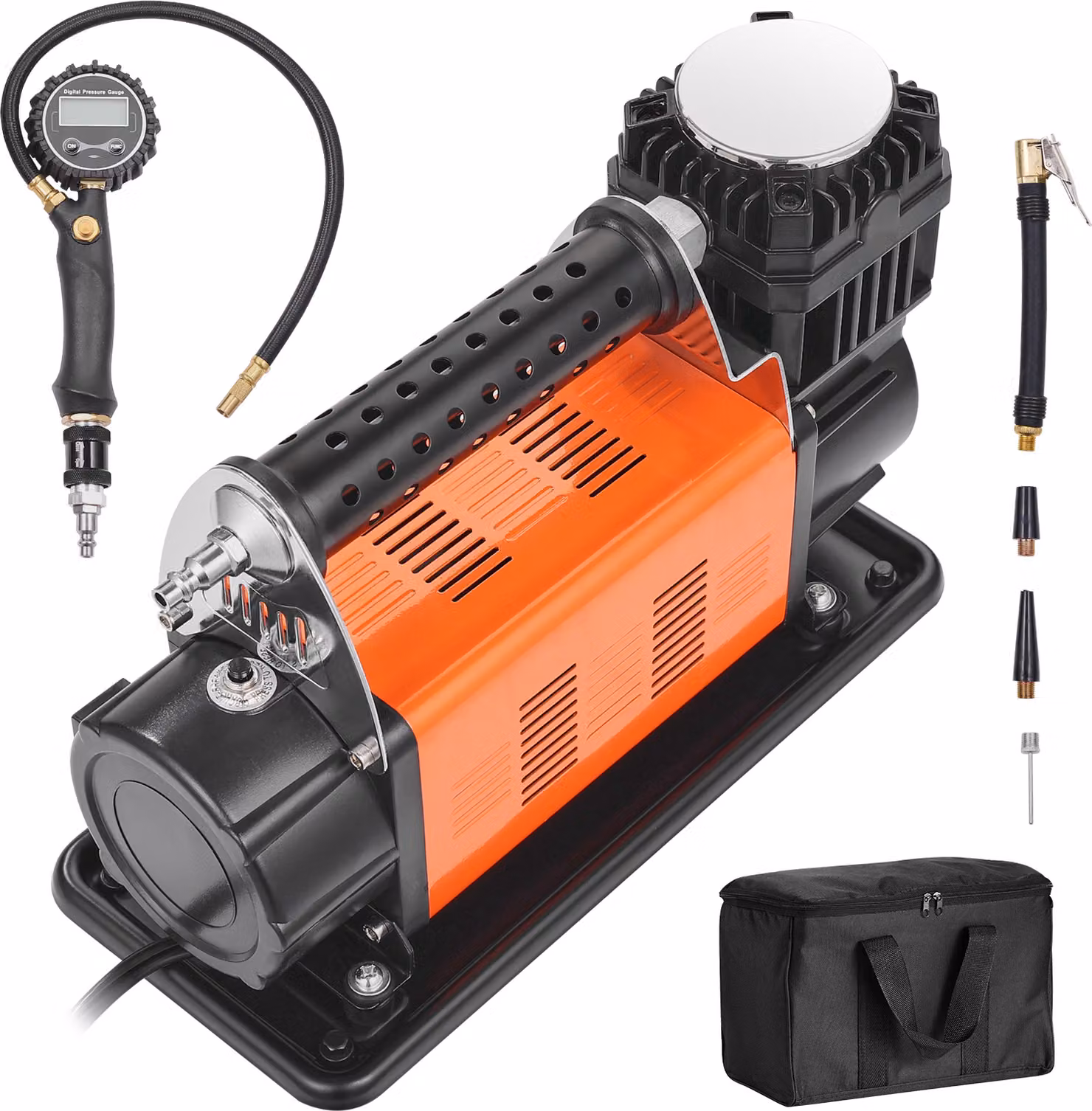 SucceBuy Compressore d'aria ad alte prestazioni da 12 V - kit di gonfiaggio pneumatici con manometro digitale incluso, gonfiatore portatile di pneumatici con 7,06 CFM, pompa d'aria off-road da 150 PSI con adattatori per camion