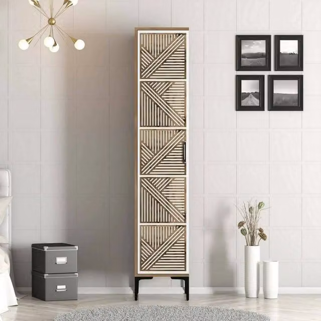 Armadio multiuso Giusta DMORA con anta a battente, mobiletto scarpiera e contenitore per lavanderia o garage, L: 47.5 cm, P: 40 cm, H: 201.4 cm, Marrone e Bianco