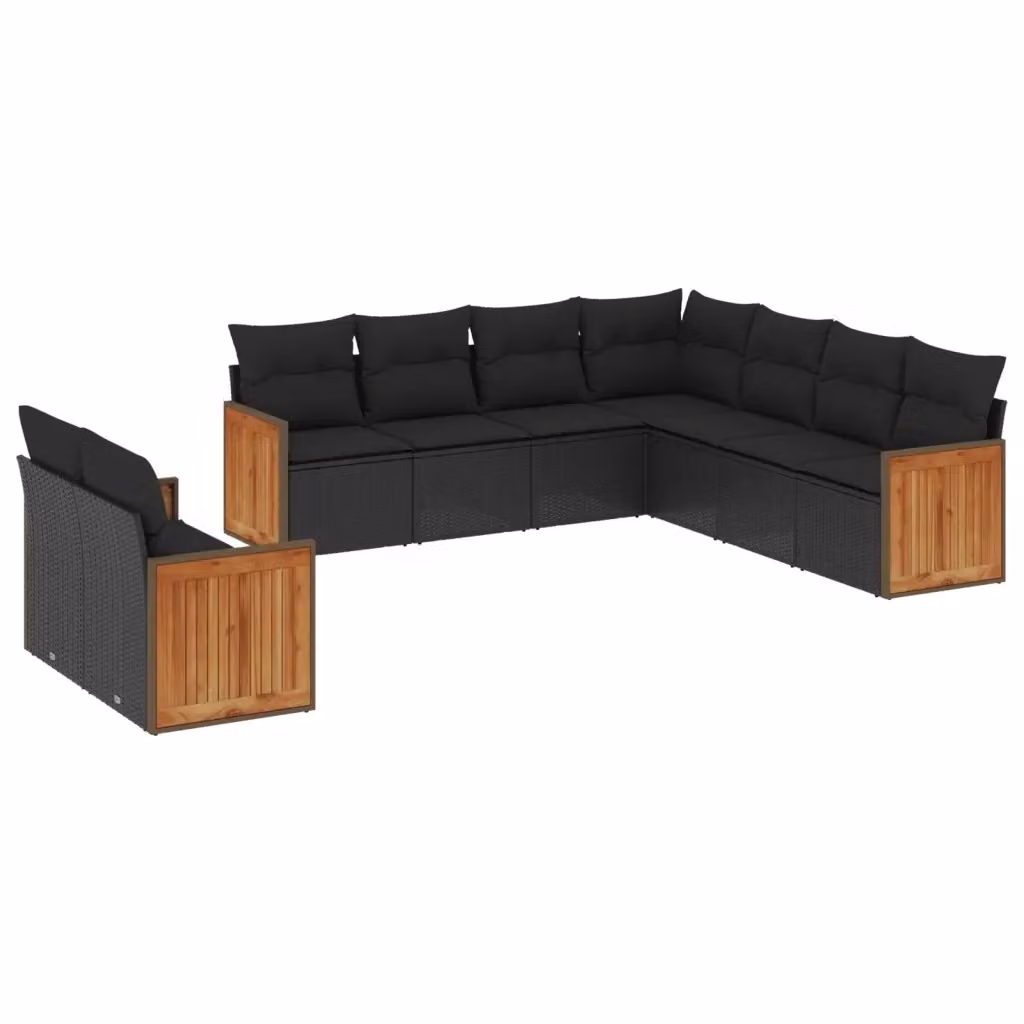 Set di divani da giardino vidaXL in polyrattan nero con cuscini, ideale per terrazza o giardino – 2