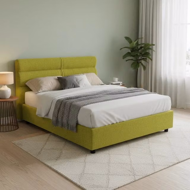 Letto Matrimoniale DMORA Briaglia con Contenitore e Rivestimento Sfoderabile in Tessuto Verde L/P/H: 160 x 200 cm