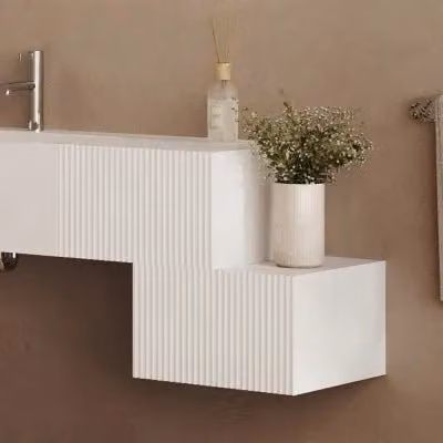 Cassetto sospeso Tevere per bagno con anta cannettata bianco opaco L: 40 cm, P: 26 cm, H: 40 cm – 1