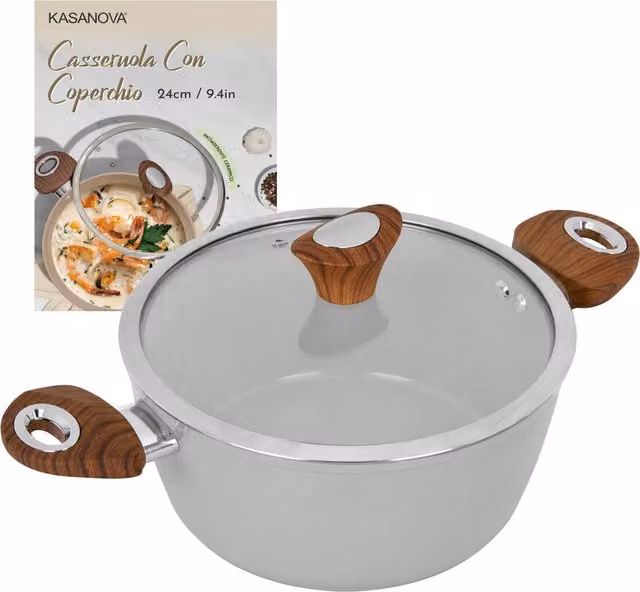Casseruola Kasanova New Ceramic antiaderente in ceramica con coperchio in vetro, grigio, diametro: 24 cm