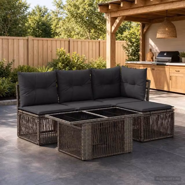 Set Divano da Giardino 5 pz Grigio polyrattan 3436451