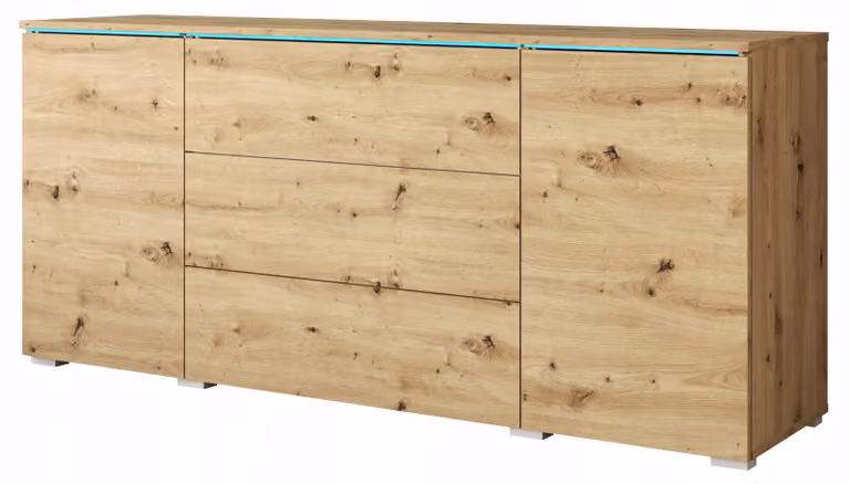 Comò moderno da soggiorno, 150 cm di larghezza, con 3 cassetti e 2 ante, finitura "artisan" in legno di quercia