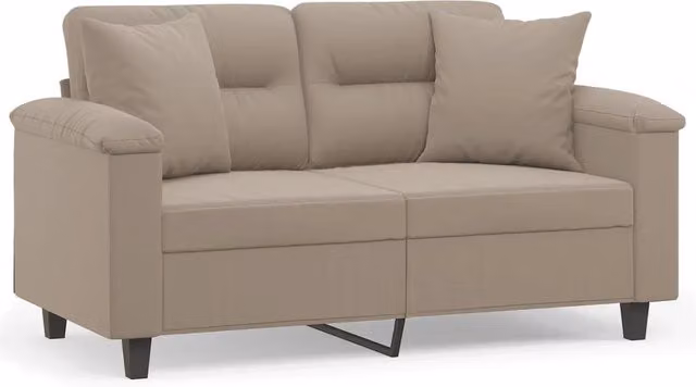 Divano | Divano da soggiorno | Sofa a 2 Posti con Cuscini Tortora 120 cm Tessuto Microfibra