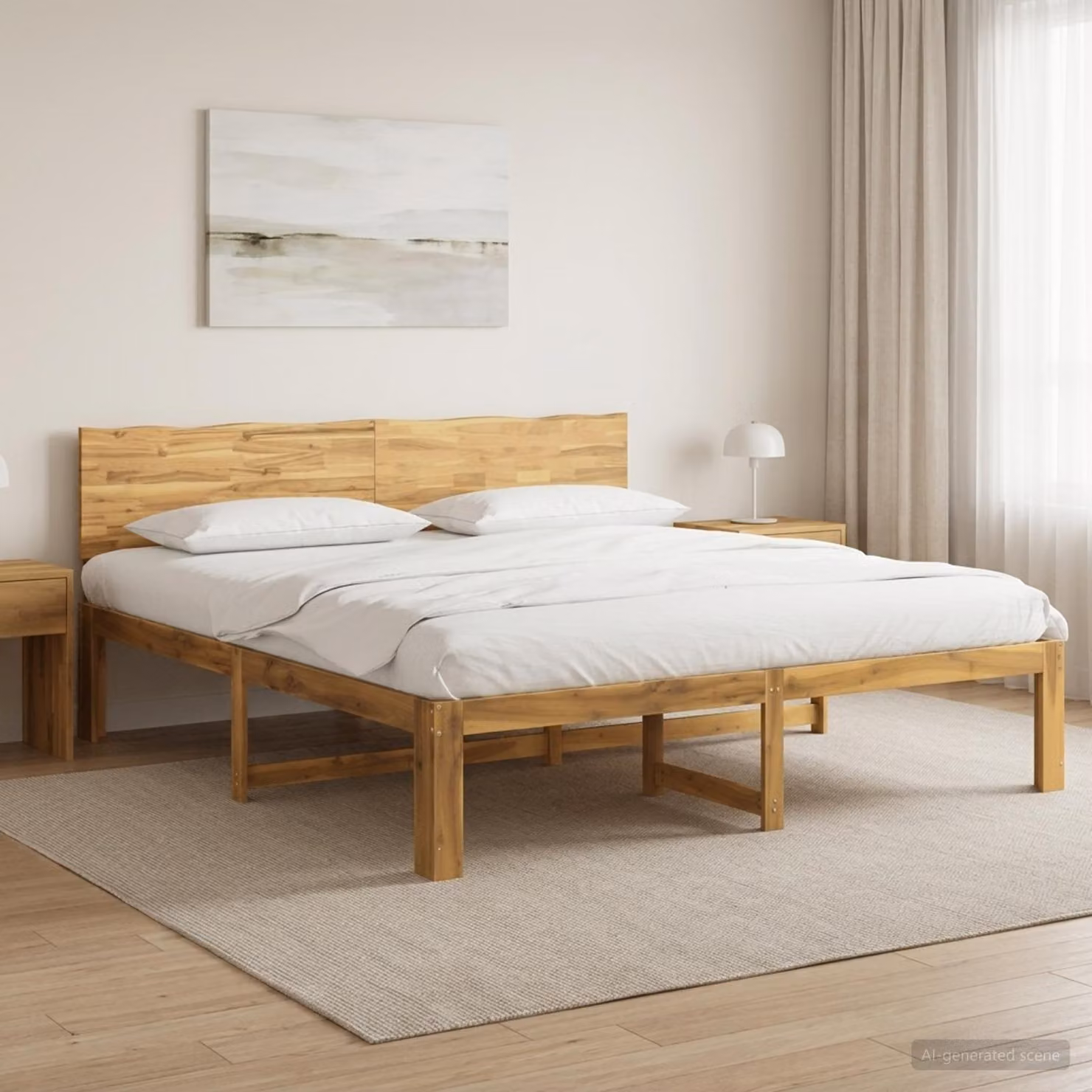 Letto matrimoniale con testiera vidaXL ROSTOCK in legno di acacia Bianco L/P/H: 200 x 200 x 91 cm