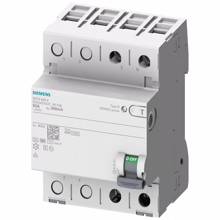 Interruttore differenziale Siemens, bipolare, tipo B, a intervento ritardato, corrente nominale: 40 A, 300 mA 5SV36244