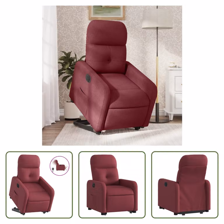 The Living Store Poltrona relax con supporto elettrico in tessuto rosso vino