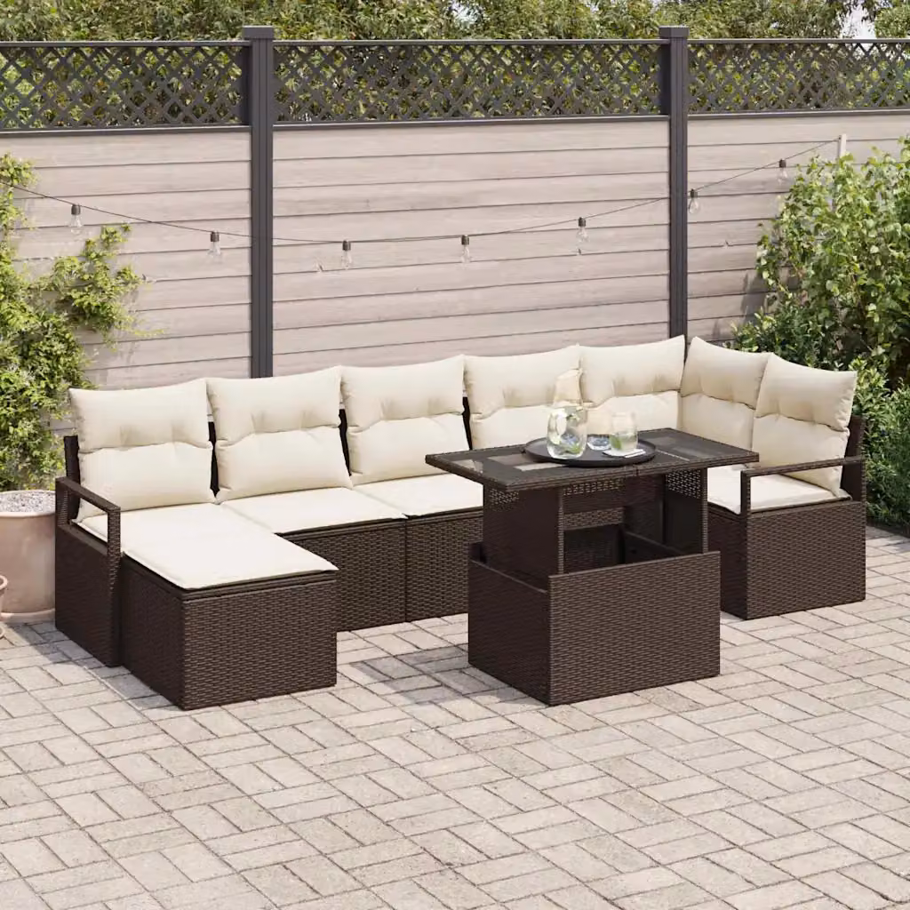 Set Divano da Giardino vidaXL 8 pz Marrone con Cuscini e Tavolino in Poly Rattan e Metallo – 1