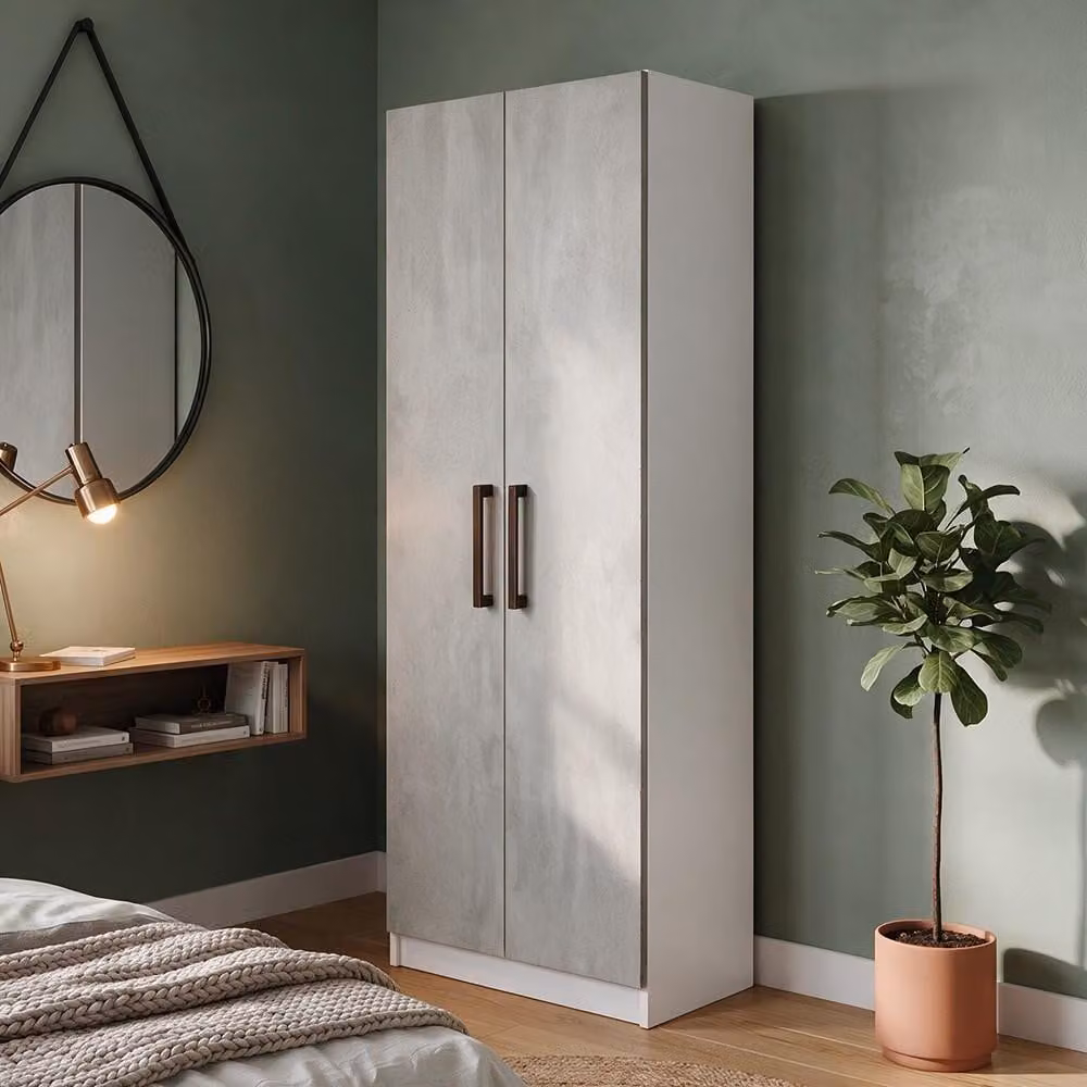 Armadio 2 Ante 90 cm H 247 cm Bianco e cemento Italy