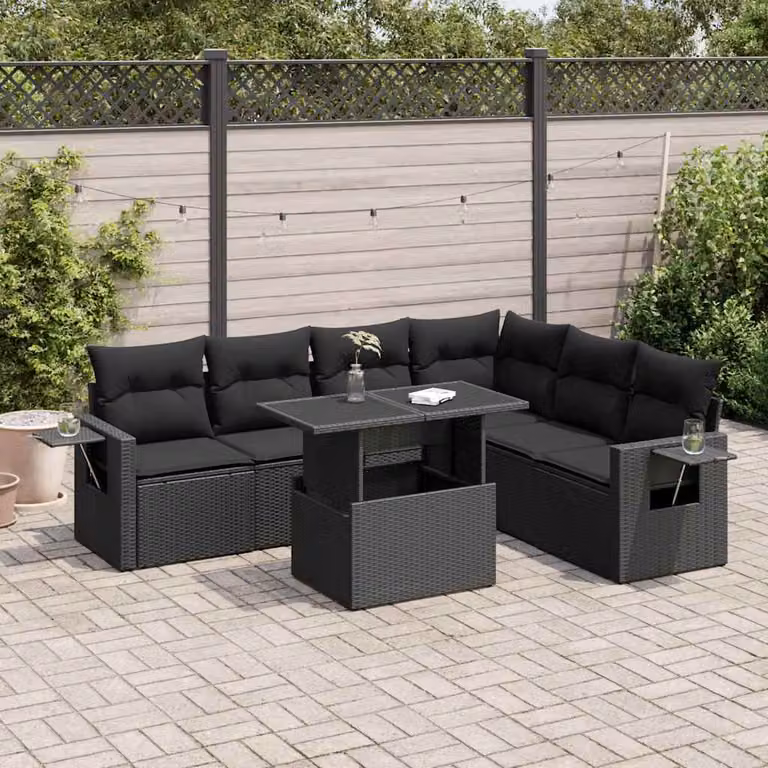Maison Exclusive - Set Divani da Giardino con Cuscini 7pz Nero Polyrattan