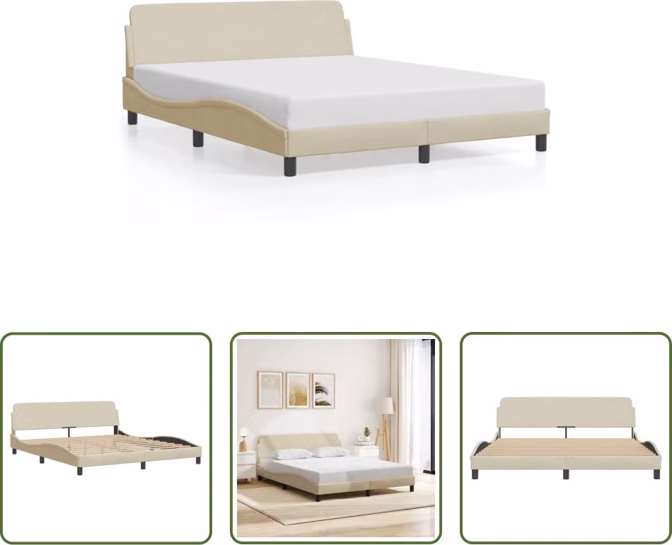 The Living Store Struttura letto con testiera crema 160x200 cm in tessuto