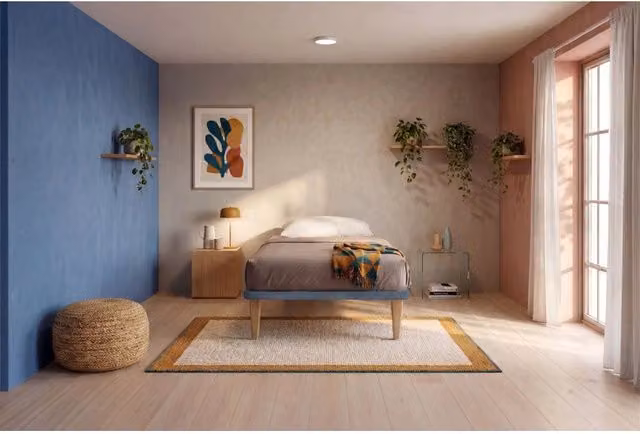 Letto imbottito Singolo 80x200 cm Tessis - Con rete,Microfibra,Blu