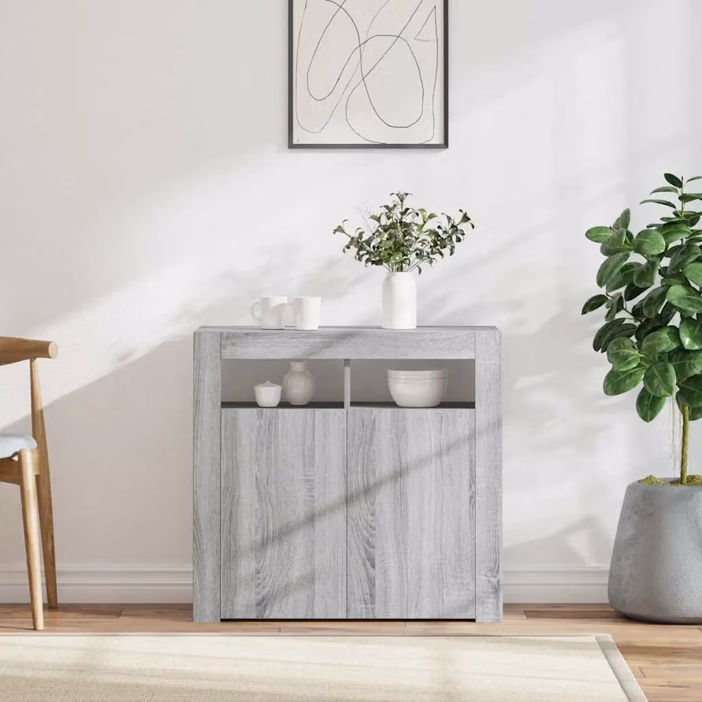 Credenza moderna vidaXL con luci LED integrata in Grigio Sonoma L: 80 cm, P: 35 cm, H: 75 cm