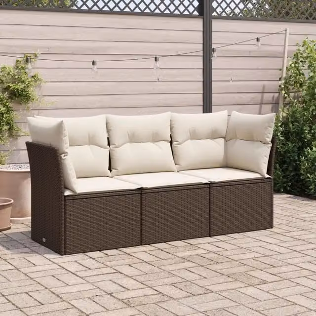 Set Divano da Giardino Moderno VIDAXL in Polyrattan Marrone con Cuscini, 3 Posti
