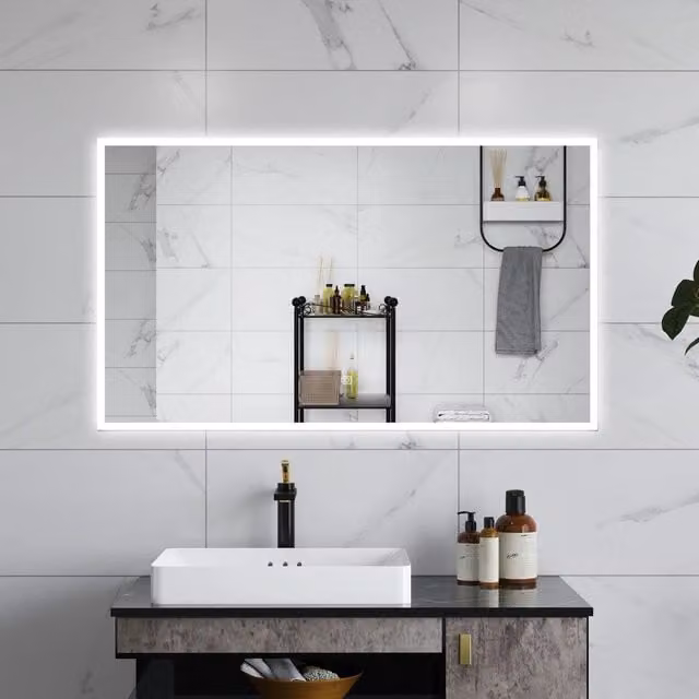 AICA Specchio da bagno 100 x 60 cm, dimmerabile, Funzione Memoria, antiappannamento, 3 colori