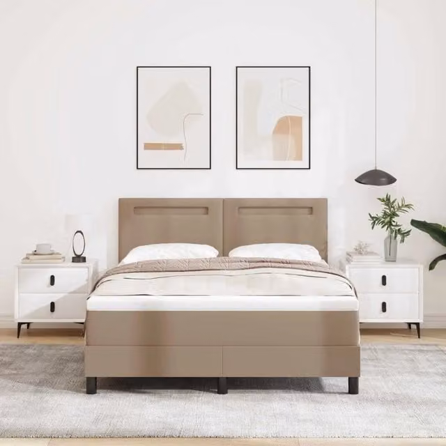 Letto a molle moderno vidaXL in pelle sintetica beige con molle a tasche L/P/H: 140 x 200 x 143 cm