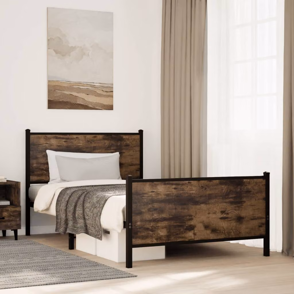 vidaXL Giroletto in Metallo Rovere Fumo senza Materasso L: 100 cm, P: 200 cm