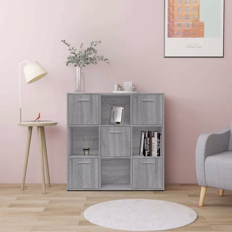 Libreria moderna vidaXL in legno e MDF grigio, da appendere a parete, L 90 x P 30 x H 90 cm