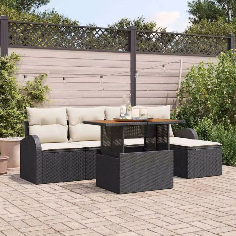 Maison Exclusive - Set da giardino composto da 6 pezzi, divano in rattan sintetico nero