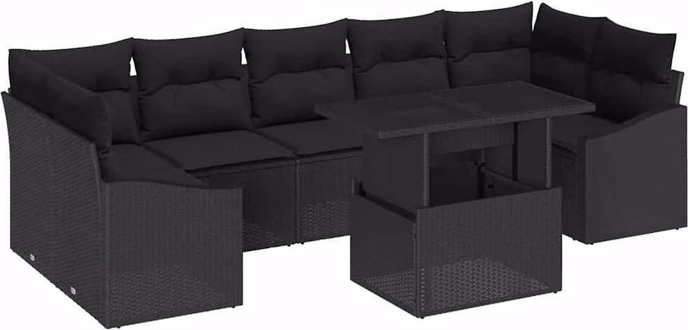 Set Divano da Giardino con archiviazione 8 pcs Nero Poly Rattan