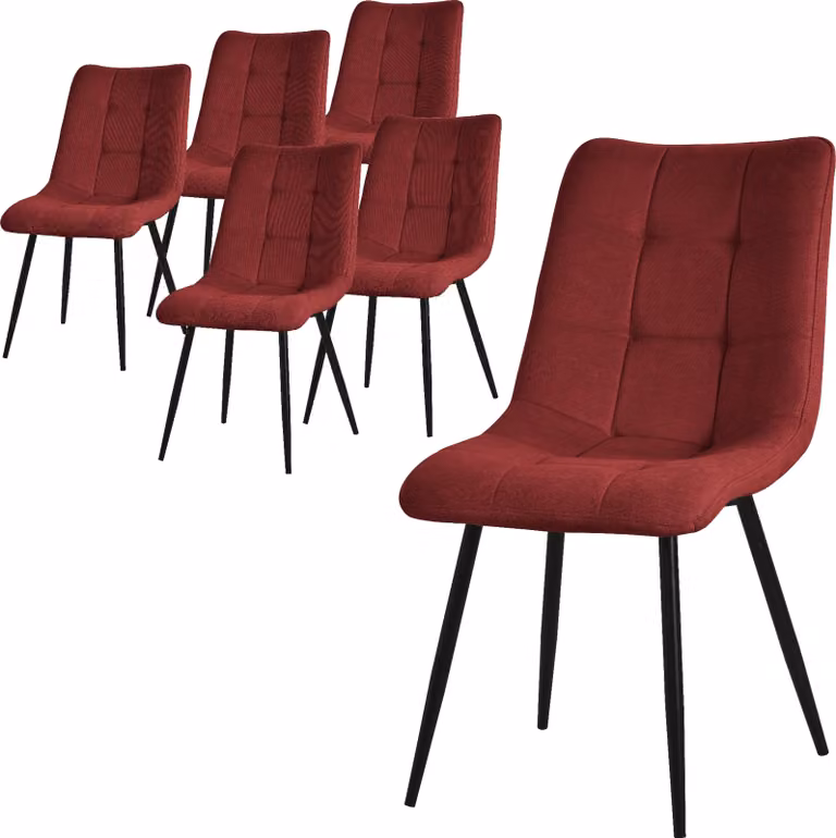 ML-Design set di 6 sedie da sala da pranzo rosse, sedie da soggiorno con rivestimento in tessuto e gambe in metallo, sedie da cucina con schienale