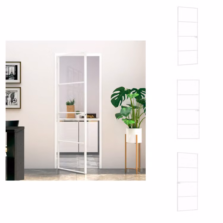 vidaXL Porta interna bianca 76x201,5 cm in vetro temperato e alluminio slim - Porte d'ingresso