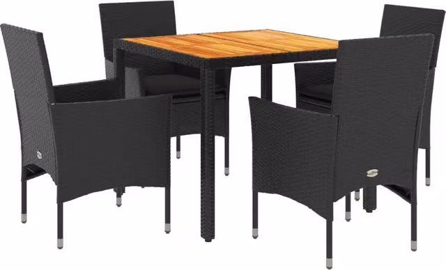 Set Pranzo da Giardino 5 pz | Set Salotto da Giardino con Cuscini Nero Polyrattan Acacia