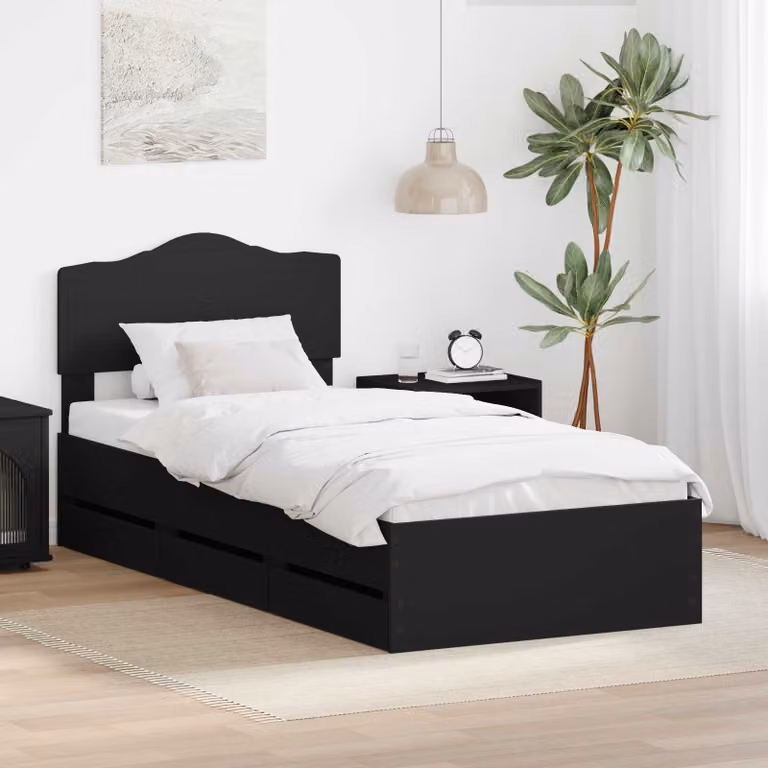 Struttura del letto con cassetti vidaXL in legno ingegnerizzato nero L/P/H: 190 x 80 x 90 cm