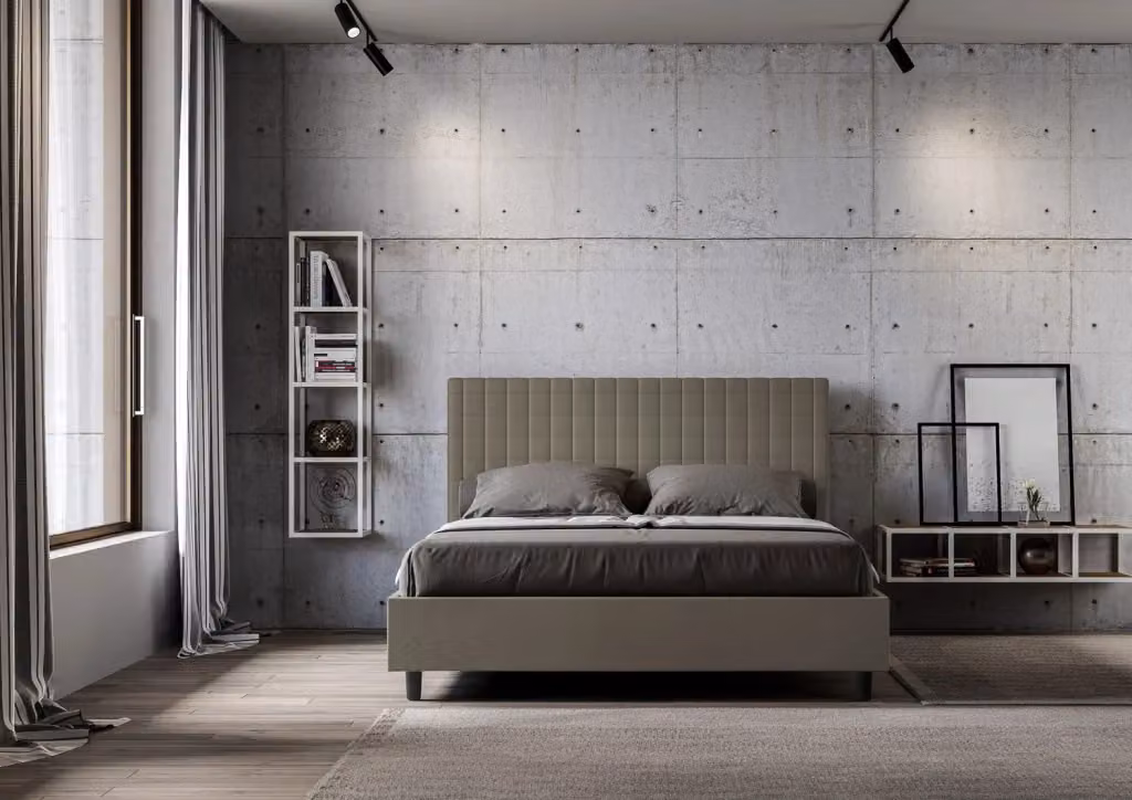 Letto matrimoniale contenitore imbottito BS COM in similpelle beige L: 160 cm, P: 200 cm, H: 175 cm – 2