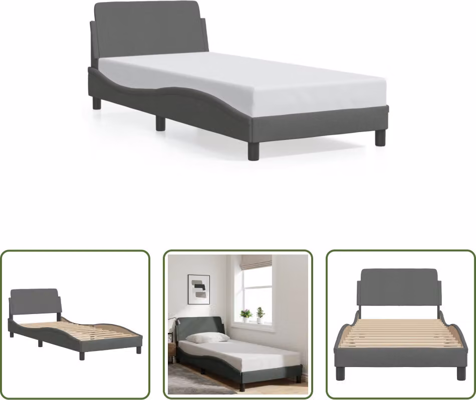 The Living Store Struttura letto con testiera in tessuto grigio scuro 90x200 cm