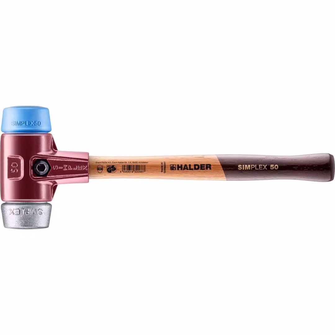 Mazza SIMPLEX soft-face con alloggiamento TE e manico in legno, Ø 50, TPE-soft / metallo morbido