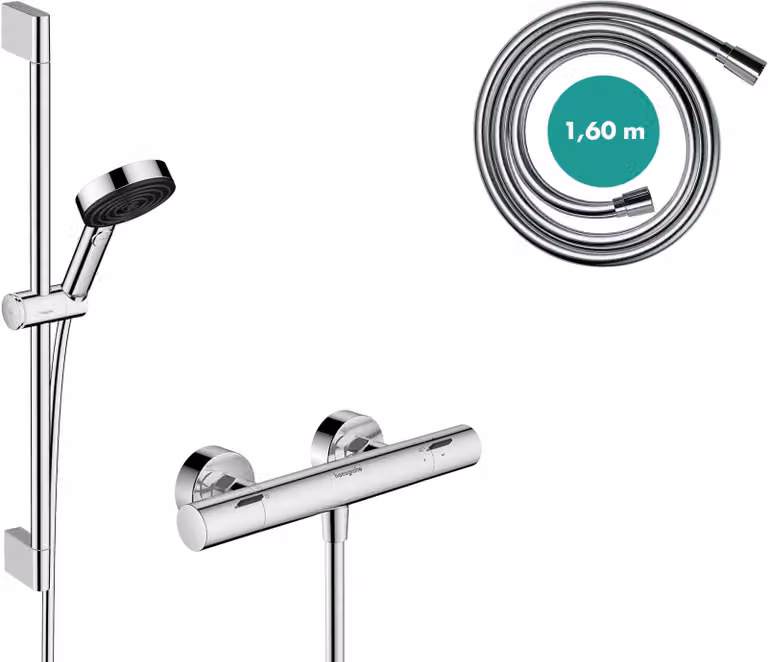 Set doccia con termostato, soffione da 8,2 litri/minuto, 3 getti, finitura cromata